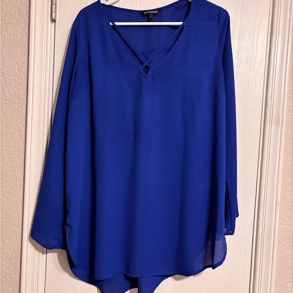 Express Blue Asymmetrical V-Neck Blouse